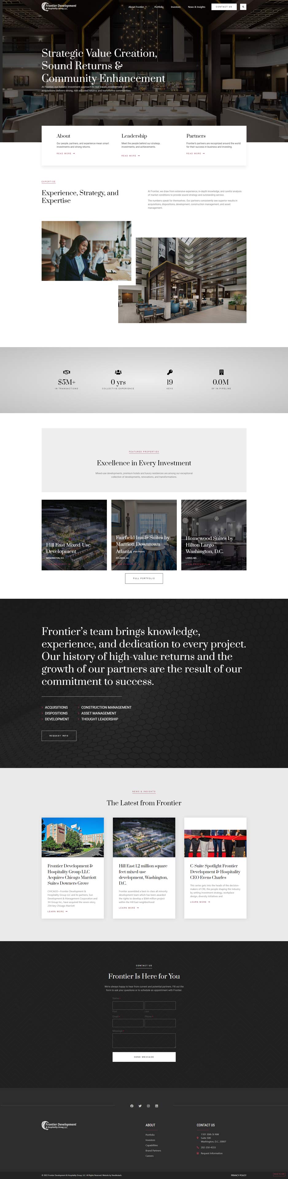 Frontier Development Hospitality Website Design
